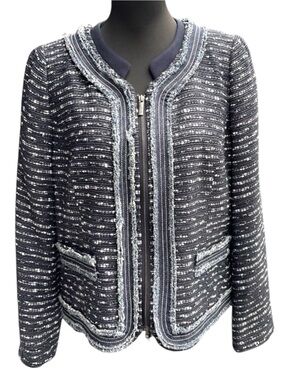 Olsen Europe Black/Grey Tweed Zip Front Blazer Jacket (M-L/12)